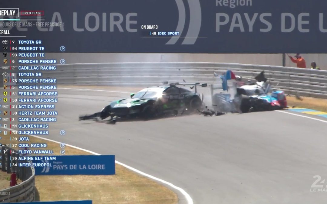 24H du Mans, Essais Libres 1 : Drapeau rouge suite à un accrochage à la sortie des Esses de la forêt